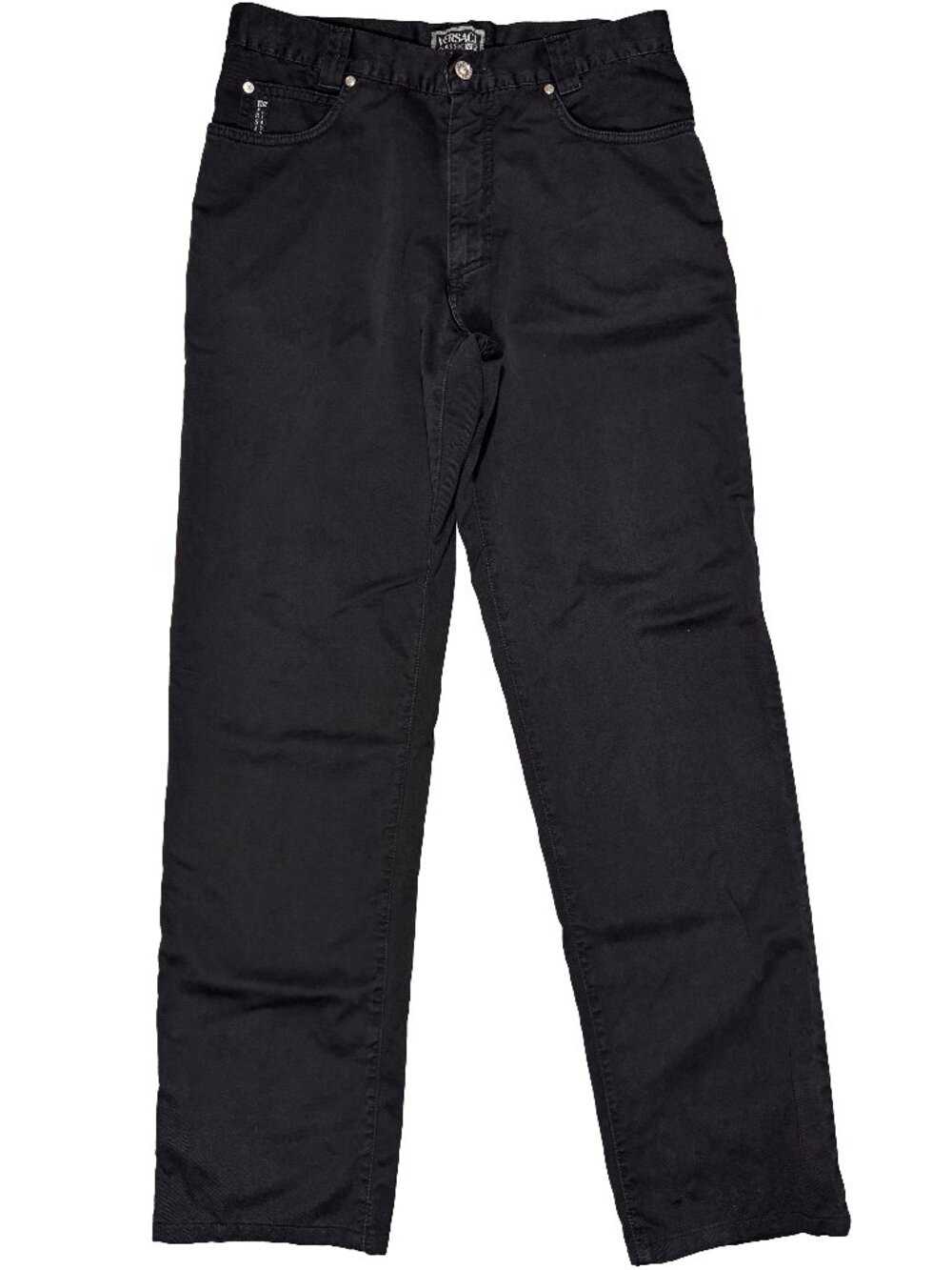 Vintage Versace Classic V2 Patch Logo Slim Straight Leg Chinos Black mens 30x31